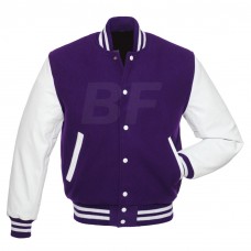 Purple Body White Sleeve Baseball Varsity Jacket for Men